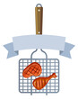 © ONYXprj - A grill with two pieces of meat on it and a ribbon behind it