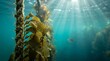 © Malik Atif - Green kelp seaweed growing on a vertical rope line underwater in the