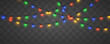 © ikril - Red Christmas string lights PNG. Luminous yellow LED lamps and glowing gold bulb lights on realistic garland decoration. Xmas design for poster and greeting card.