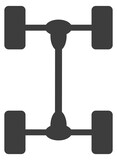 Car chassis silhouette. Auto wheels and axles black icon