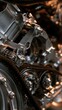 © Daria - Detailed view of a modern mechanical engine with visible timing belt and polished metallic components showcasing intricate engineering and precision craftsmansh