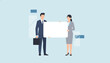 © Tubarok - Professional businessman and businesswoman holding a blank white sign, ready for custom text or graphics, symbolizing presentation, advertisement, or partnership.