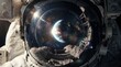 © Karl - Earth planet reflection visible in astronaut helmet visor during space walk mission in orbit