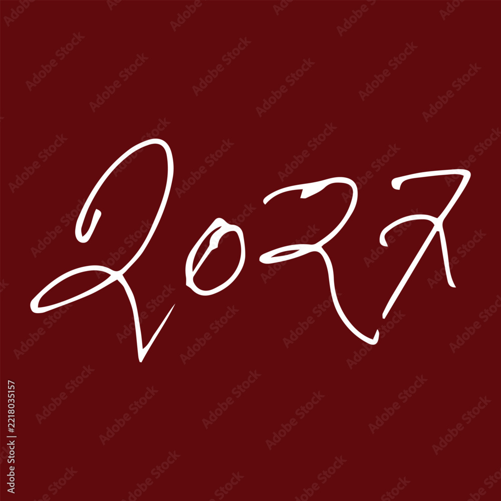 Handwritten year 2027 in white script font on a solid deep red ...