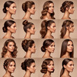 © Ярослав Нечеса - luxury hairstyling editorial 4x4 grid featuring sophisticated hairstyles for special occasions, adult female models, glossy healthy hair, premium salon campaign, consistent close-up framing