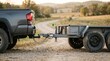 © SashaMagic - Dual-axle ATV trailer securely hitched to a pickup truck on a sunlit dirt road, representing outdoor adventure, reliable cargo transport, and recreational vehicle utility in rural landscapes.