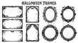 © Googl - A collection of decorative halloween themed frames featuring skulls bats and spider webs in a black silhouette style with diverse set