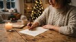 © MST SHILPI - Woman writing festive greeting card during holiday season.