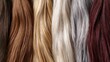 © Studio Nova - Multiple hair extension swatches arranged side by side in a row showing different hair colors