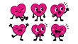 © Larry - Cute cartoon heart characters vector set, funny pink mascot elements with various facial expressions and poses, romantic love illustrations for Valentine day design