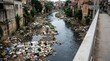 © Satriyo - Severely polluted urban river choked with vast discarded plastic and household trash, highlighting a critical environmental crisis and waste management challenges