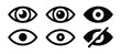 © MDHABIBUR - Set of six eye icons representing different styles of vision, visibility, and observation