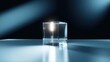 © antishock - Glowing cube sits center stage. Minimalist scene, dark background, bright light source, reflective surface. Simple geometry, modern aesthetic.