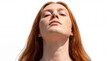 © rastra - Redhead freckles woman in low angle portrait on white background