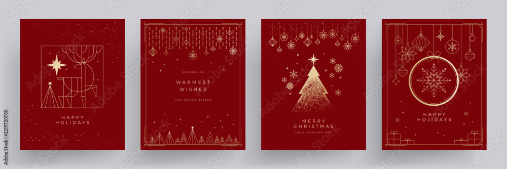 Luxury Christmas card template set with red and gold background ...