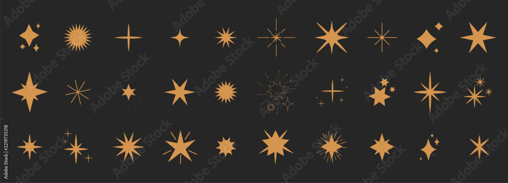 Celestial boho set sun, moon, stars and clouds minimal golden line ...