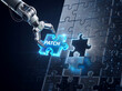 © Kasun - Robotic arm placing a glowing blue puzzle piece labeled patch into a