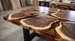 © Flowal93 - handcrafted live edge wood slab and translucent epoxy resin dining table top