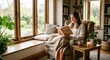 © Aidil - Young Woman Reading Book in Cozy Armchair Near Window with Soft Daylight