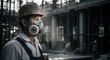 © ELMORE - Construction worker wearing respirator mask at industrial site safety equipment dust protection