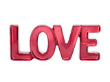 Red glossy love sign made of transparent material isolated on a clean transparent background surface
