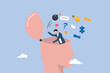 © purnama - Clean and clear all messy anxiety from his big head, ambitious businessman declutters, declutter your mind, clear your brain to regain focus improve creative thinking ability, free up memory concept.