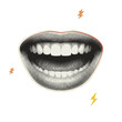 © rezastudio - Halftone pop of a wide open human mouth with teeth and lightning bolts on a solid black background, for creative