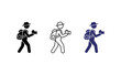 © haseeb - Photographer pictogram collection, three traveler icons with backpack and camera, minimalist hiking tourist symbols for travel apps and maps