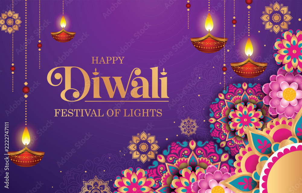 Elegant Happy Diwali background template featuring a decorative ...