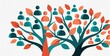 © Pete - Flat illustration of two growing trees with teal, orange person icons as leaves. Concept of team building, human resources, corporate growth. Organizational structure shows community, social network,