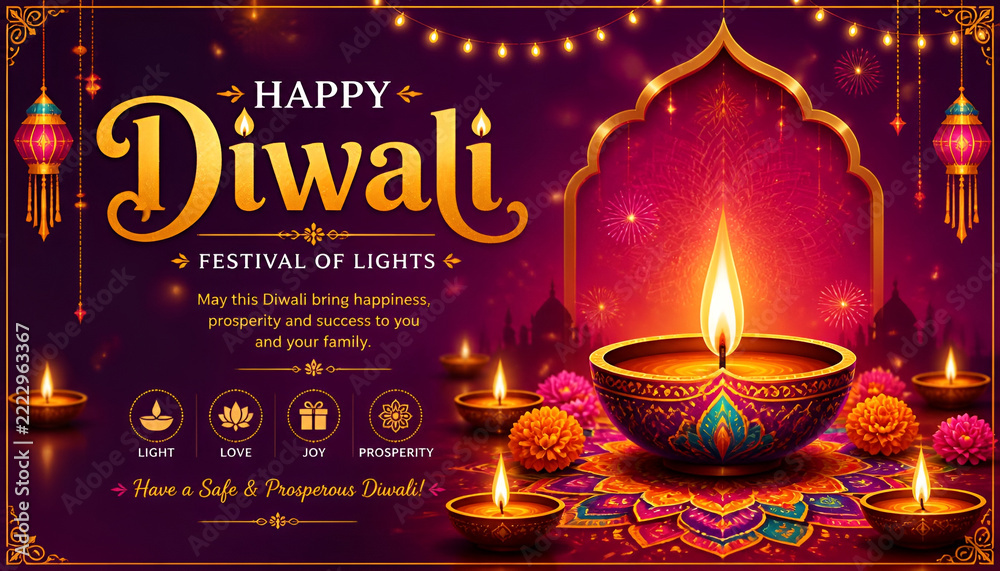 Happy Diwali - festival of lights colorful poster template design with ...