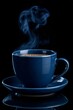 © Julia - Blue steaming coffee cup on a dark background