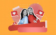 © Prostock-studio - Happy Multi-racial Couple, Man And Woman In Their 30s, Sitting Back To Back And Smiling At Each Other In A Cheerful Manner. Bright Colorful Background Representing Love And Connection.