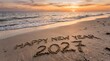 © ASHRAF - Happy new year 2027 written in sand on beach sunset