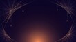 © adimas - Spooky Halloween background with intricate glowing spider webs and hanging spiders on a dark purple gradient with copy space