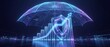© Dionisia - Digital data security shield protecting glowing bar graph with upward trend arrow, cybersecurity protection, financial growth, technology concept