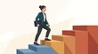 © LelyYusniati - Ambitious businesswoman climbing colorful stairs towards career advancement and success, symbolizing growth and determination in her professional journey