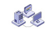 © sehat - Modern Isometric of a Server Laptop and Desktop Computer Connected with a Speech Bubble Display