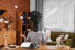 © Pixel-Shot - Writer burnout and creative block, person with burnt head using typewriter with flying paper balls in home office for mental health and stress