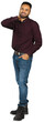 © fotofabrika - Man standing casually with a smile wearing a dark shirt and jeans against a white background