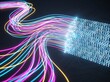 © Nazma Akter  - Abstract visualization of glowing fiber optic data streams merging into binary code digital information flow with technology connection internet bandwidth.