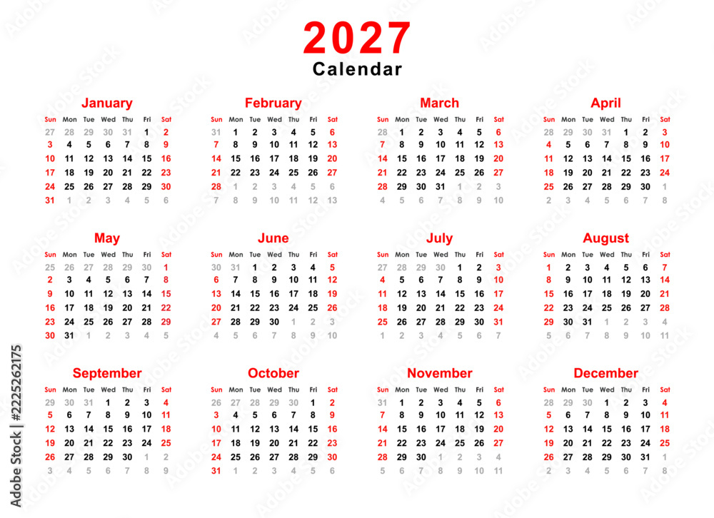 Image vectorielle Stock 2027 Calendar, yearly calendar vector ...