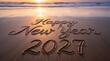 © SarminAkter - Happy New Year Message Written Sand Beach Sunset