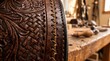 © Nawab - Vintage Handcrafted Leather Saddle Texture, Intricate Carved Brown Leatherwork, Artisan Saddlery Craftsmanship Concept