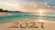 © woaijeullah - A beautiful beach scene welcomes the new year of 2027 with golden sand writing, JPEG