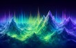 © YiuCheung - Neon mountain peaks glow with vibrant colors against a digital audio wave backdrop.