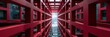 © Iryna - Red cubic grid atrium with repeating openings and central sky view for architectural background and poster design