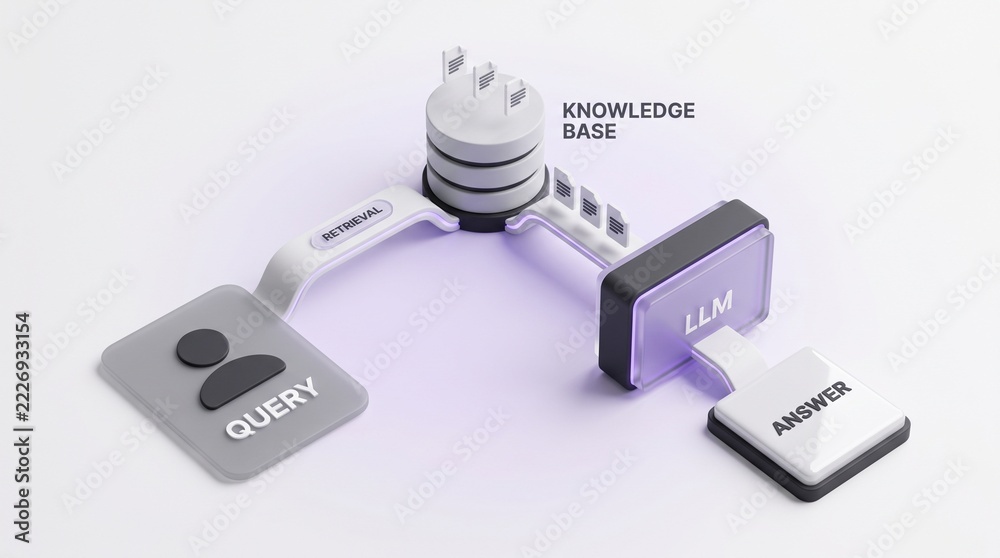 3D render of Retrieval-Augmented Generation RAG AI architecture concept ...