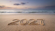 © said - New Year 2027 Written in Sculpted Sand on a Twilight Beach