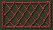 © Roger - Hand knotted thick red rope net with repeating diamond pattern on solid dark green background traditional nautical ropework texture design concept